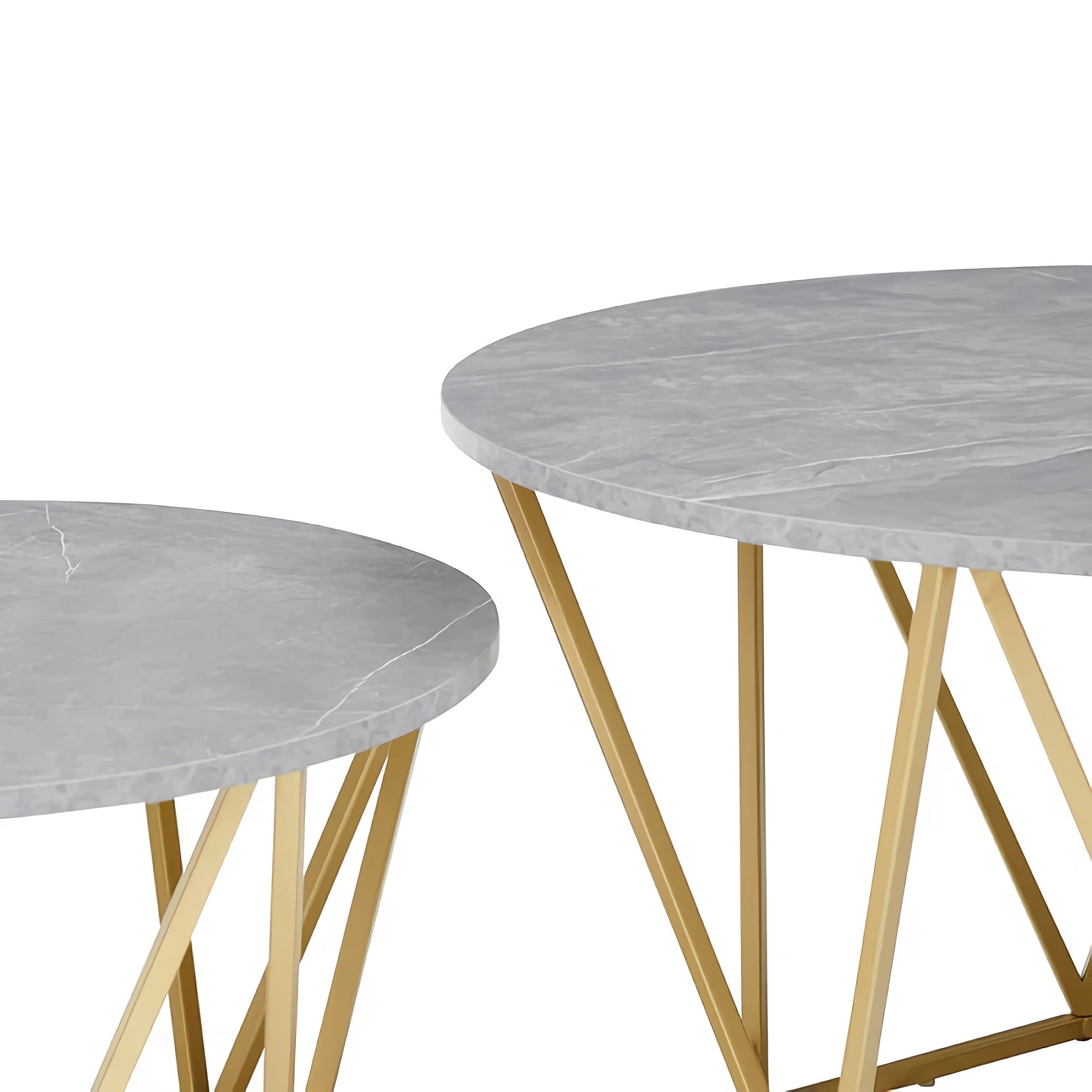 Set of 2 Coffee Table Set, Modern Faux Marble Coffee Table and End Table for Home, Living Room (Grey-Gold) - GilesCoffeeTableGY&G-FWS Set of 2 Coffee Table Set, Modern Faux Marble Coffee Table and End Table for Home, Living Room (Grey-Gold) - GilesCoffeeTableGY&G-FWS